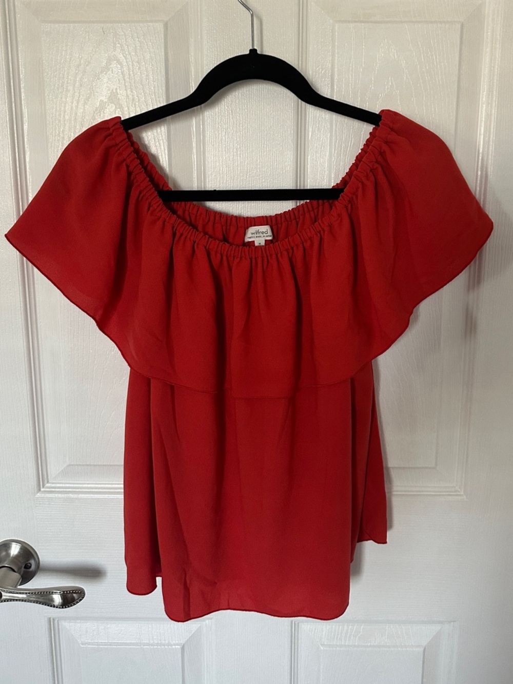 Wilfred blood orange color Off-Shoulder Ruffle Blouse